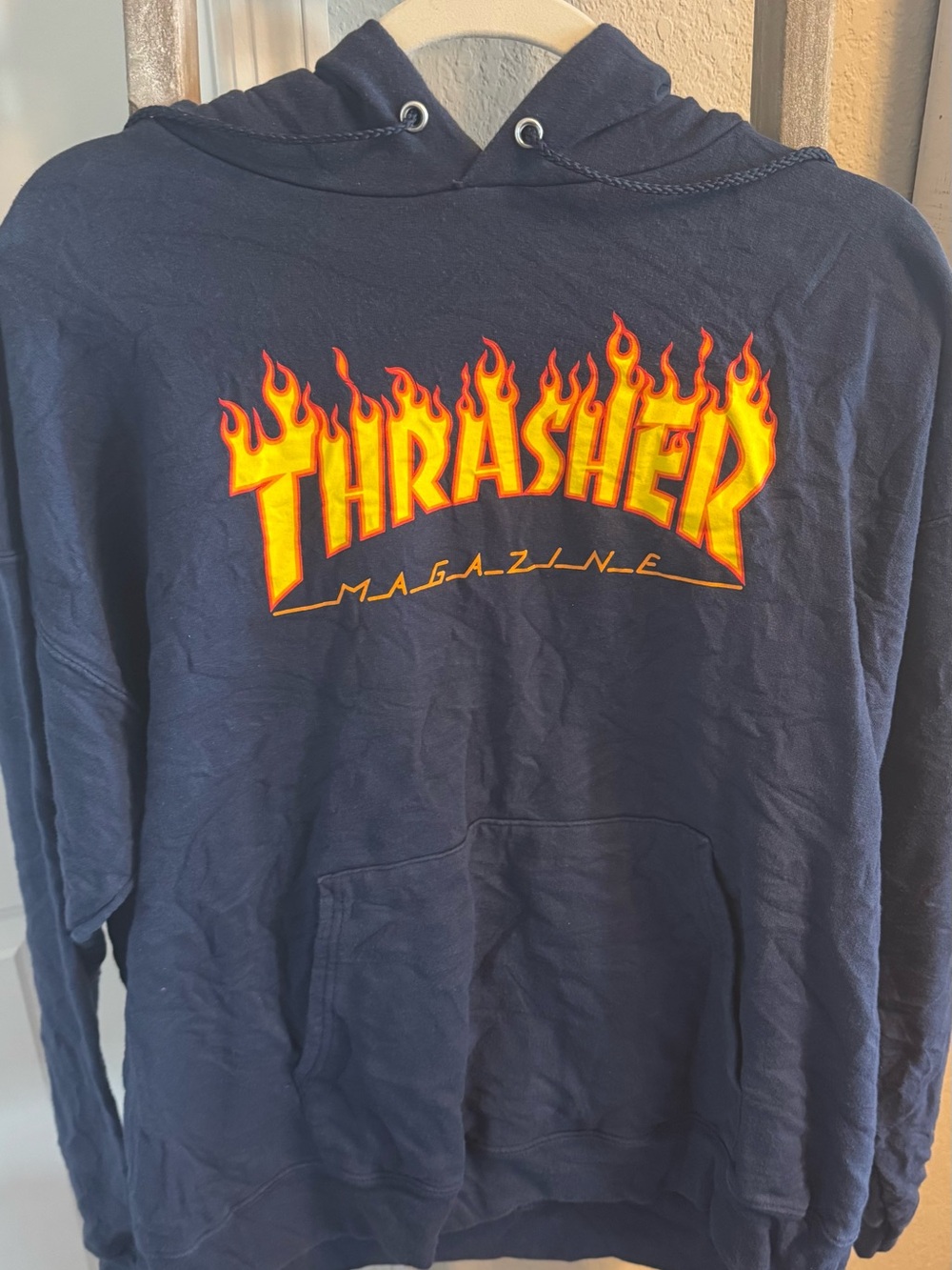 Thrasher Flame Logo Navy Hoodie - Thrasher Size L